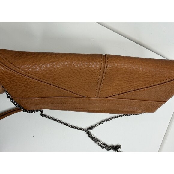 Modella Tan Faux Leather Foldover Clutch Crossbody Bag Chain Strap Purse - Picture 14 of 14